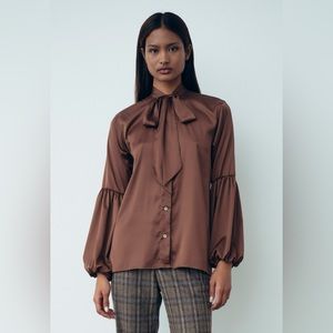 Gaëlle Paris Blouse Satin Brown‎ Size L